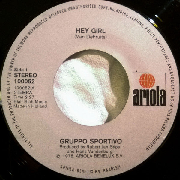 Gruppo Sportivo : Hey Girl (7",45 RPM,Single)