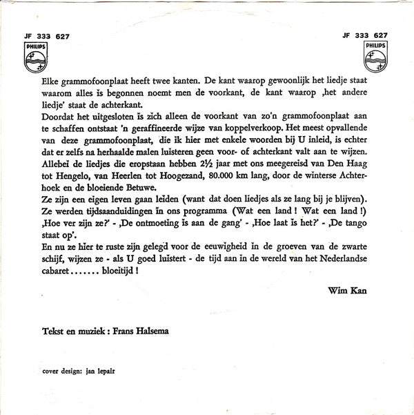 Frans Halsema  / Frans Halsema _ Maria Lindes : De Laatste Tango / Ontmoeting Op De Dam (7",45 RPM,Single,Mono)