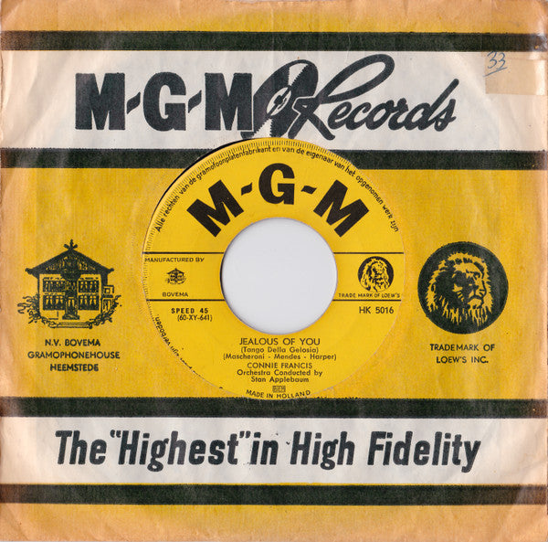 Connie Francis : Jealous Of You (7",45 RPM,Single)