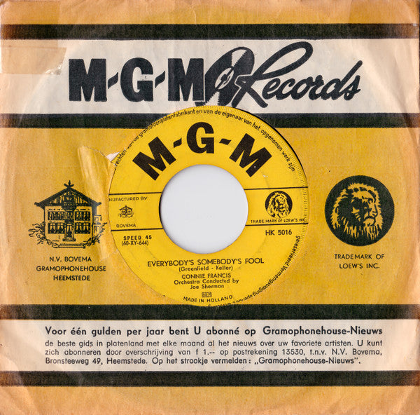 Connie Francis : Jealous Of You (7",45 RPM,Single)