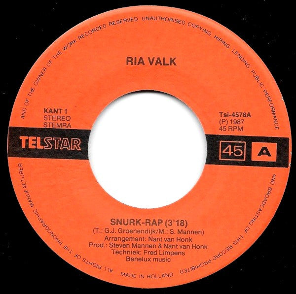 Ria Valk : Snurk-Rap (7",45 RPM,Single,Stereo)