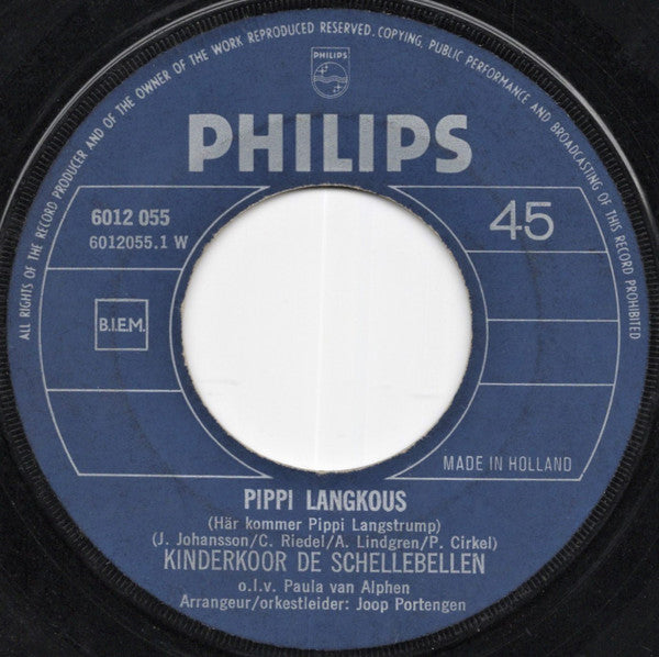 De Schellebellen o.l.v. Paula van Alphen : Pippi Langkous (7",45 RPM,Single)