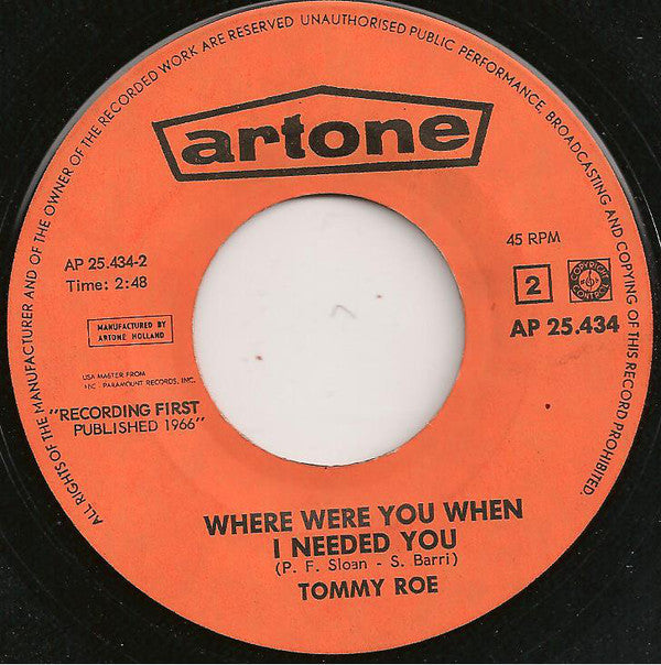 Tommy Roe : Hooray For Hazel / Where Were You When I Needed You (7",45 RPM,Single)