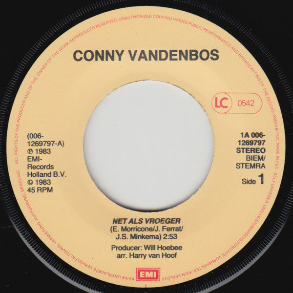 Conny Vandenbos : Net Als Vroeger / Zevende Hemel (7",45 RPM,Single,Stereo)