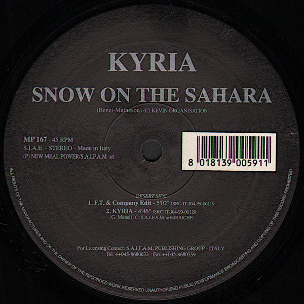 Kyria : Snow On The Sahara (12",45 RPM)