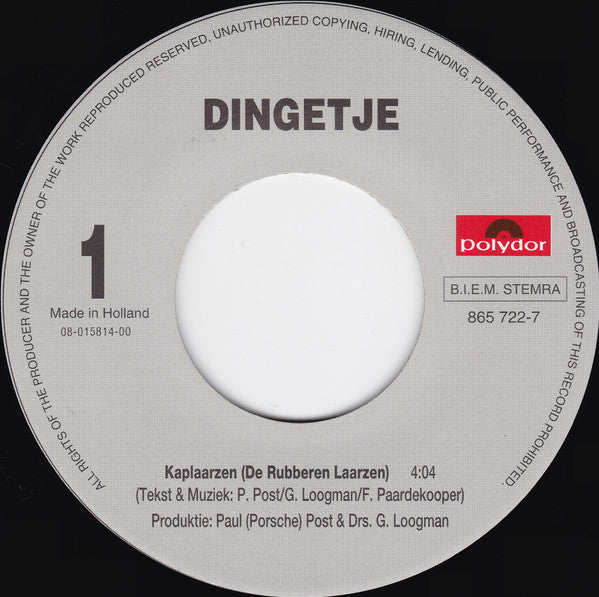 Dingetje : Kaplaarzen (De Rubberen Laarzen) (7",45 RPM,Single)