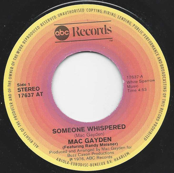 Mac Gayden : Someone Whispered (7",45 RPM)