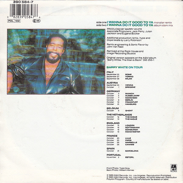 Barry White : I Wanna Do Good To Ya (Monster Remix) (7",45 RPM,Single,Stereo)
