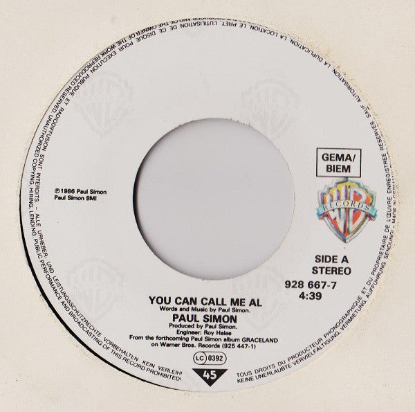 Paul Simon : You Can Call Me Al (7",45 RPM,Single)