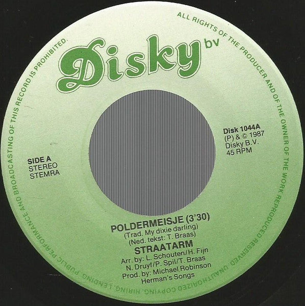 Straatarm : Poldermeisje (7",45 RPM,Single,Stereo)