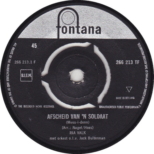 Ria Valk : Afscheid Van 'n Soldaat (7",45 RPM,Single)