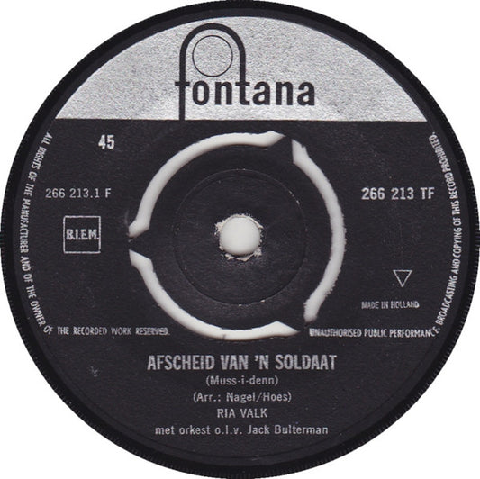 Ria Valk : Afscheid Van 'n Soldaat (7",45 RPM,Single)