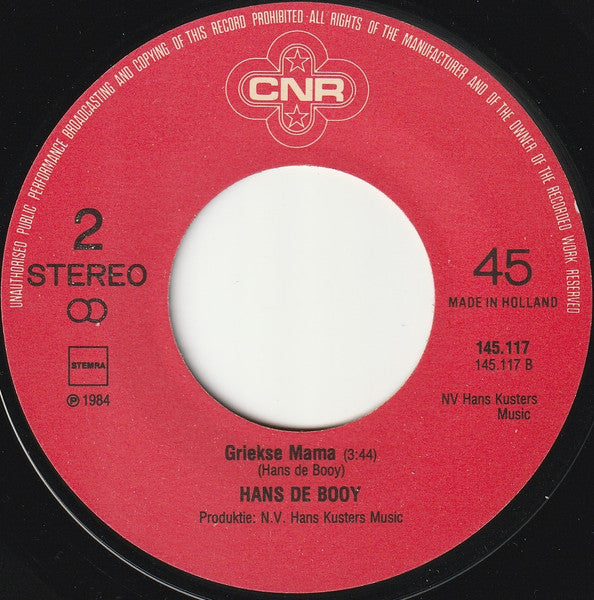 Hans De Booy : Vanavond (7",45 RPM,Single,Stereo)