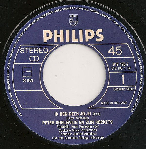 Peter Koelewijn & Zijn Rockets : Ik Ben Geen Jo-Jo (7",Single)