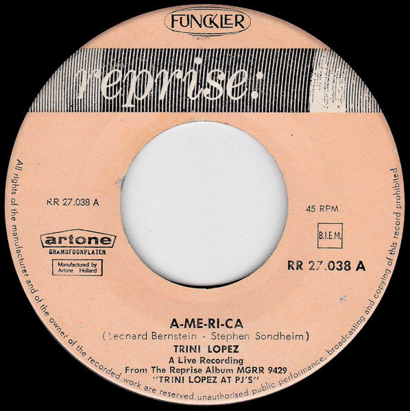 Trini Lopez : A-me-ri-ca / If I Had A Hammer (7",45 RPM,Single)