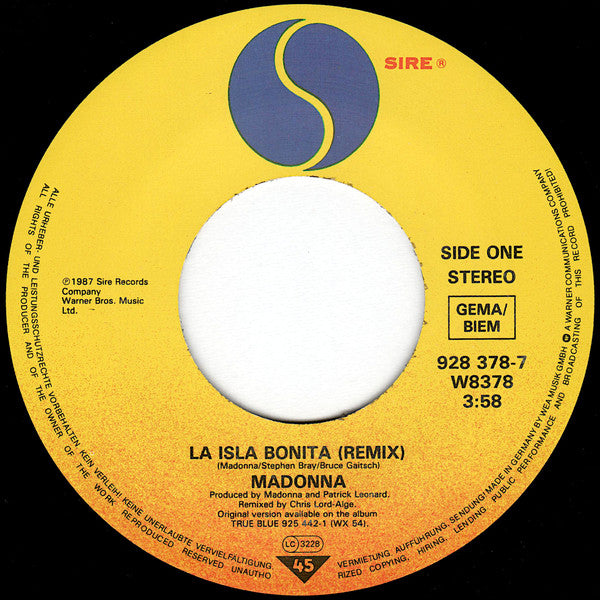 Madonna : La Isla Bonita (7",45 RPM,Single,Stereo)