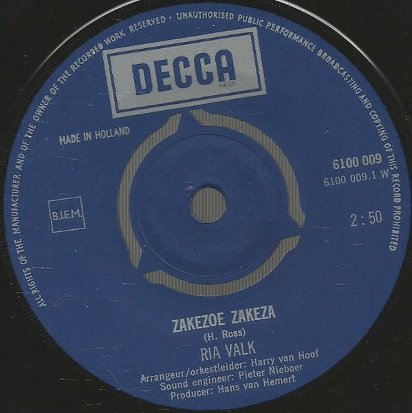 Ria Valk : Zakezoe Zakaza / Bumpediebump (7",45 RPM,Single)