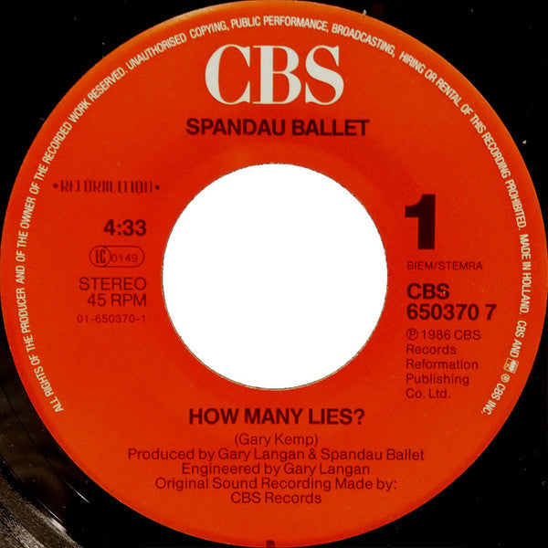 Spandau Ballet : How Many Lies ? (7",45 RPM,Single,Stereo)