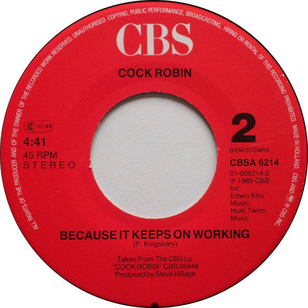 Cock Robin : When Your Heart Is Weak (7",45 RPM,Single,Stereo)