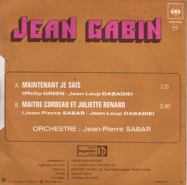 Jean Gabin : Maintenant Je Sais (7",45 RPM,Single)