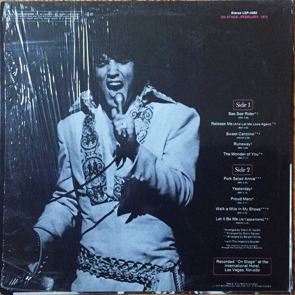 Elvis Presley : On Stage - February, 1970 (LP,Album,Reissue,Stereo)