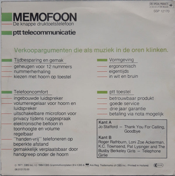 Various : Memofoon, De Knappe Druktoetstelefoon (7",45 RPM,Single)