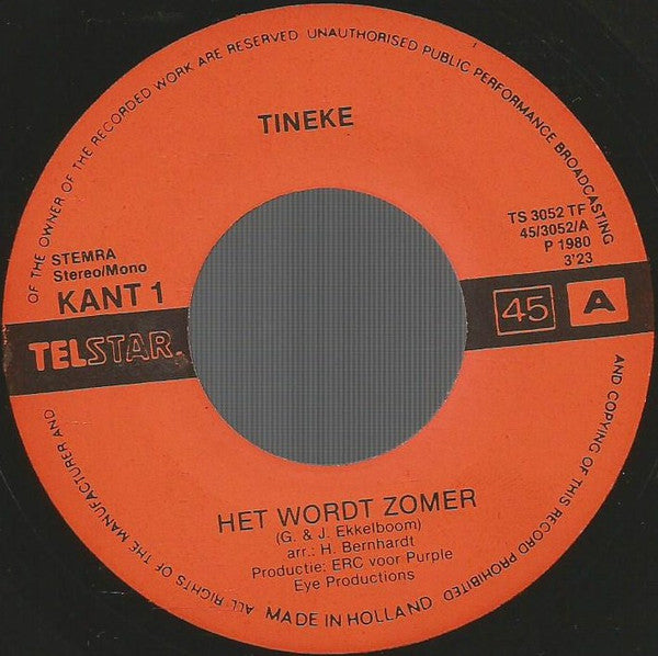 Tineke (3) : Het Wordt Zomer (7",45 RPM,Single)