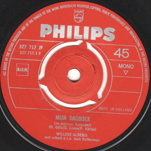 Willeke Alberti : Mijn Dagboek / Die Zomerdag (7",45 RPM,Single,Mono)