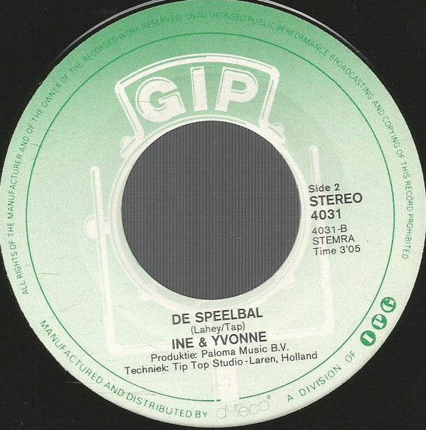 Ine & Yvonne : Twee Reebruine Ogen (7",45 RPM,Single)