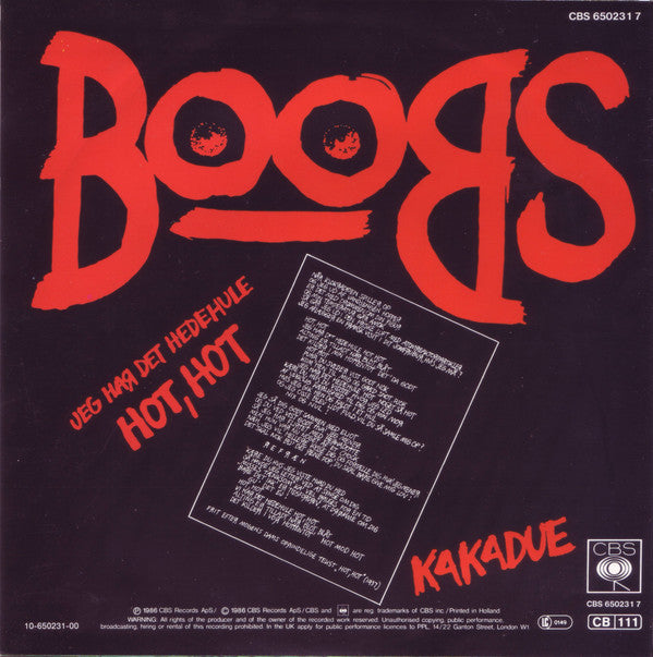 Boobs : Hot-Hot / Kakadue (7",45 RPM,Stereo)