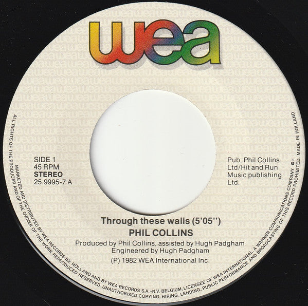Phil Collins : Thru' These Walls (7",45 RPM,Single,Stereo)