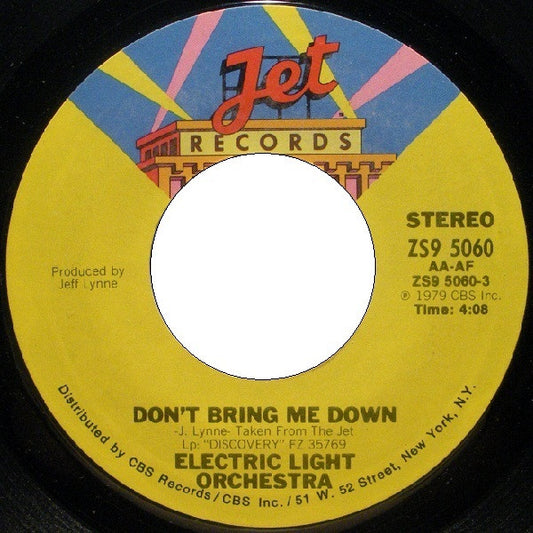 Electric Light Orchestra : Don't Bring Me Down (7",45 RPM,Single,Styrene,Stereo)