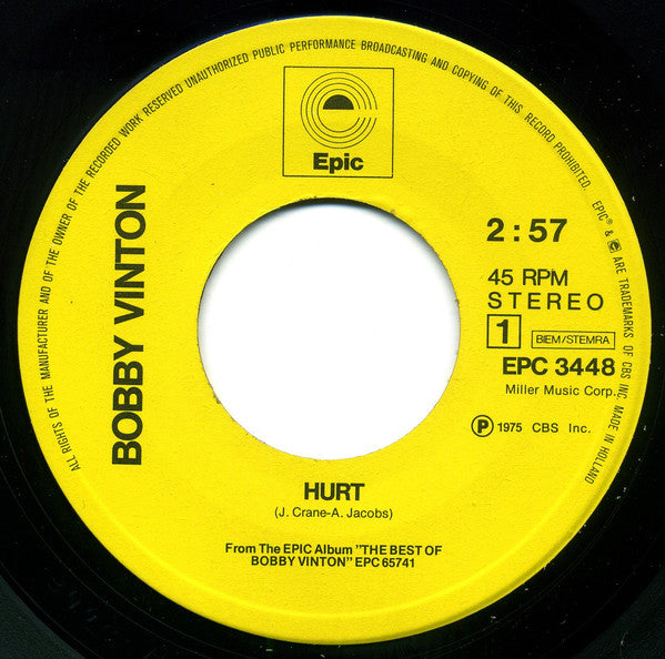 Bobby Vinton : Hurt / There! I've Said It Again (7",45 RPM,Single,Stereo)