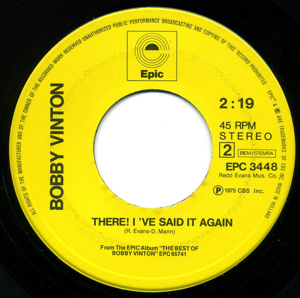Bobby Vinton : Hurt / There! I've Said It Again (7",45 RPM,Single,Stereo)