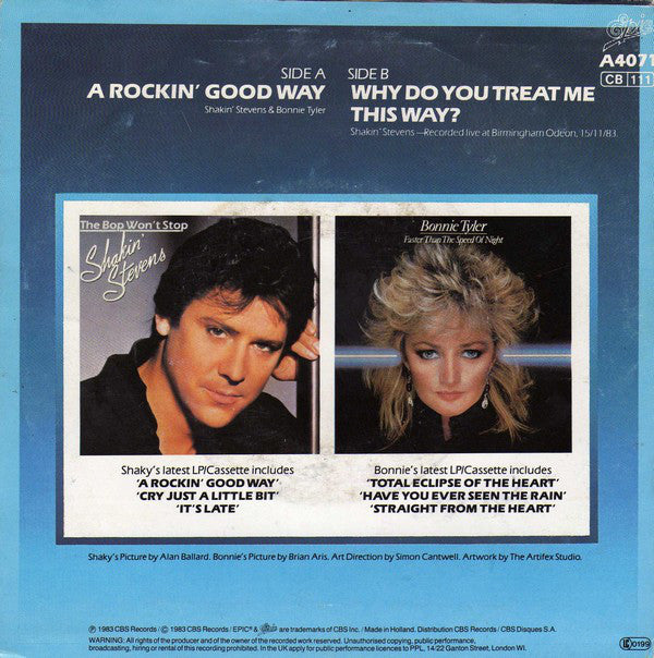 Shakin' Stevens & Bonnie Tyler : A Rockin' Good Way (7",45 RPM,Single,Stereo)