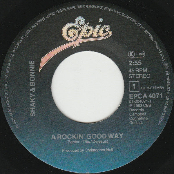 Shakin' Stevens & Bonnie Tyler : A Rockin' Good Way (7",45 RPM,Single,Stereo)