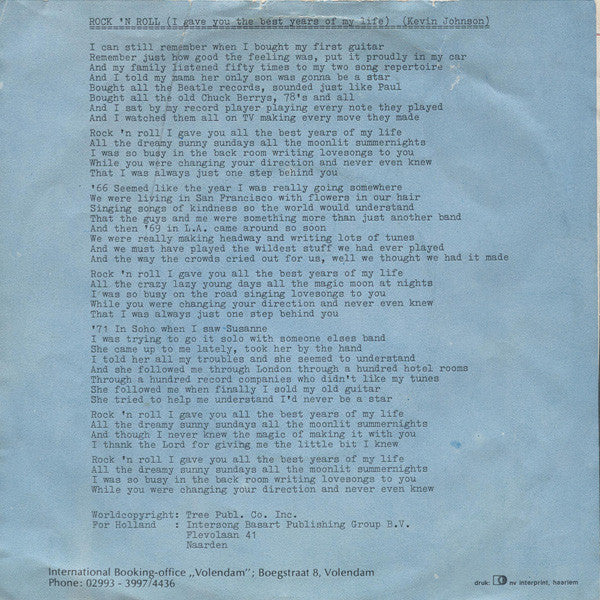 Cats, The : Rock & Roll (I Gave You The Best Years Of My Life) (7",Single,45 RPM)