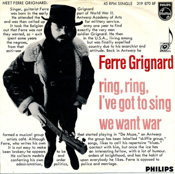 Ferre Grignard : Ring, Ring I've Got To Sing / We Want War (7",45 RPM,Single,Mono)
