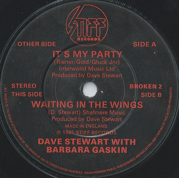 Dave Stewart & Barbara Gaskin : It's My Party (7",45 RPM,Single,Stereo)