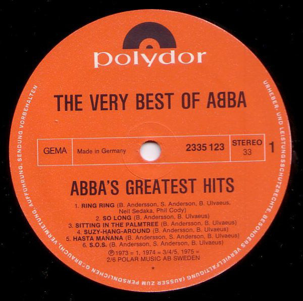 ABBA : The Very Best Of ABBA (ABBA's Greatest Hits) (LP,Compilation,Stereo)
