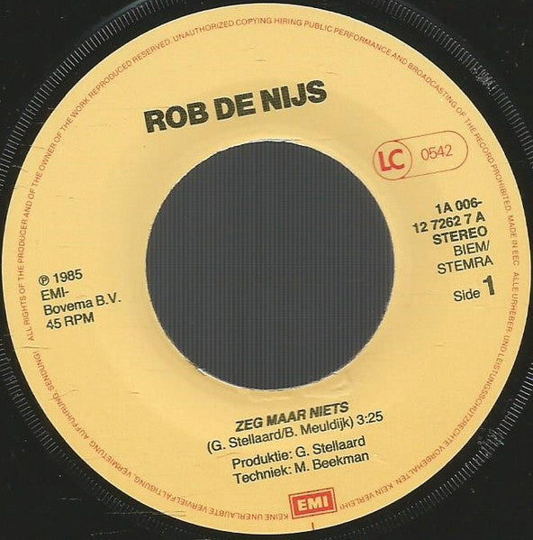 Rob de Nijs : Zeg Maar Niets (Speciale Mix) (7",45 RPM,Single)