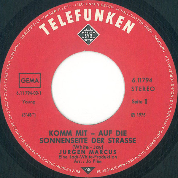 Jürgen Marcus : Komm Mit - Auf Die Sonnenseite Der Straße (7",45 RPM,Single)