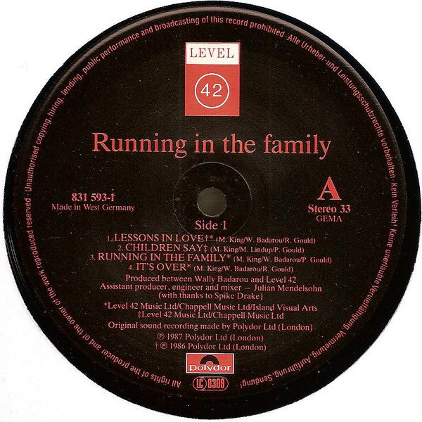 Level 42 : Running In The Family (LP,Album)