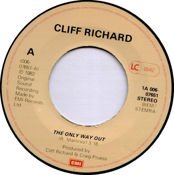 Cliff Richard : The Only Way Out (7",45 RPM,Single,Stereo)