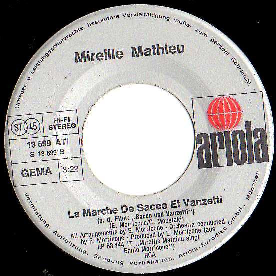 Mireille Mathieu : Un Jour Tu Reviendras / La Marche De Sacco Et Vanzetti (7",Single,45 RPM)