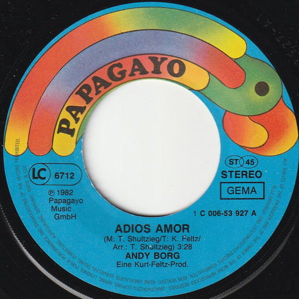 Andy Borg : Adios Amor (7",45 RPM,Single,Stereo)