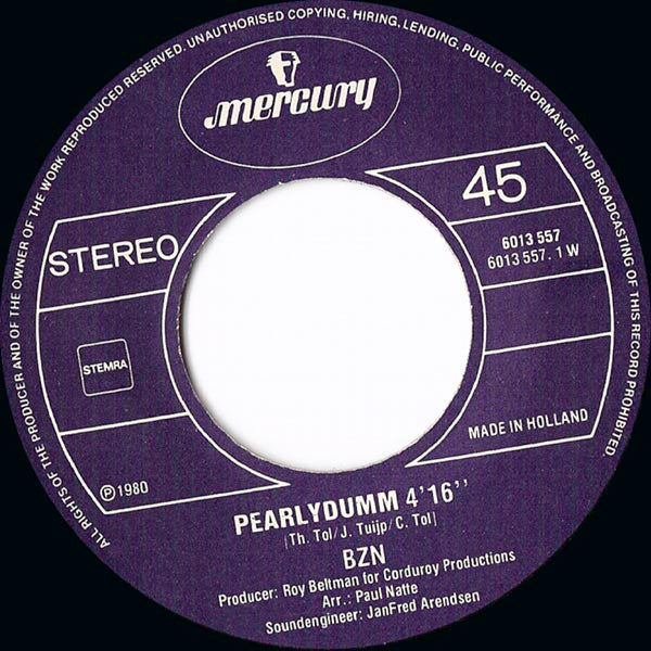BZN : Pearlydumm (7",45 RPM,Single,Stereo)