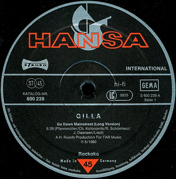 Gilla : Go Down Mainstreet / Discothek (12",Maxi-Single)