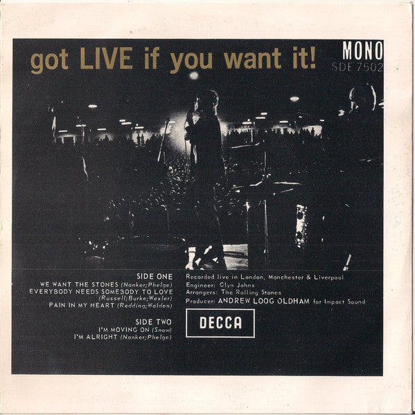 Rolling Stones, The : Got Live If You Want It! (7",EP,Mono,45 RPM)