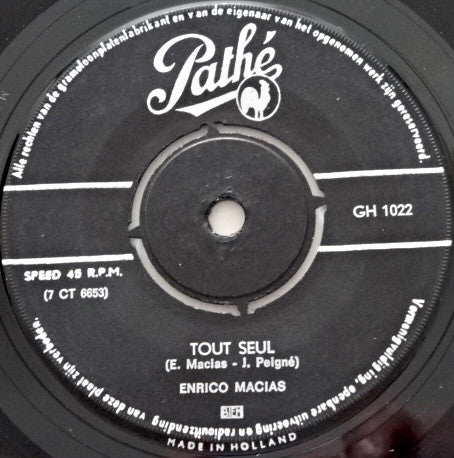Enrico Macias : Tout Seul (7",45 RPM,Single)